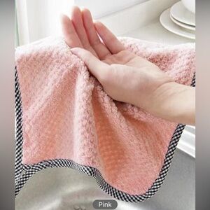 5pcs Plain Cleaning Rag, Pink Polyester Cleaning Cloth, For Kitchen